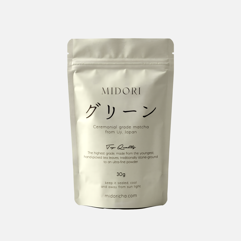 Midoricha 30g ceremonial matcha pouch, single-origin Uji, Japan