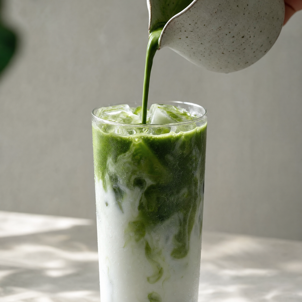 Midoricha ceremonial matcha pouch with a bowl of whisked matcha